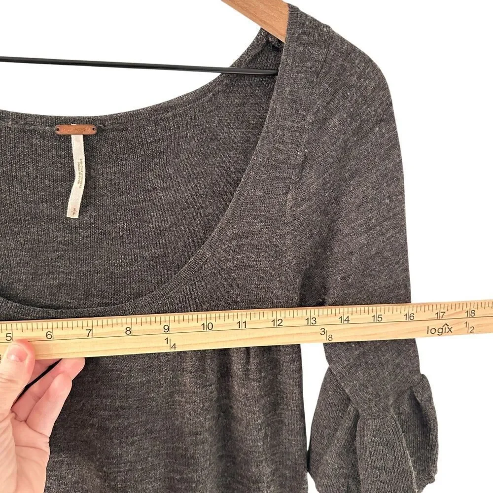 Free People Grey Wool Scoop Baby Doll Short‎ Sleeve Boho Sweater Dress Size S